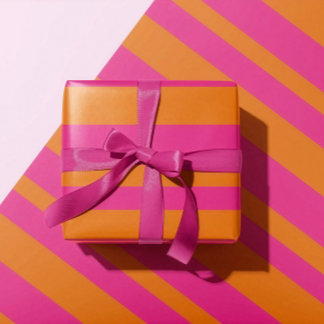 Papier Cadeau Moderne Rayure Large de Cabane Rose Chaud et Orang