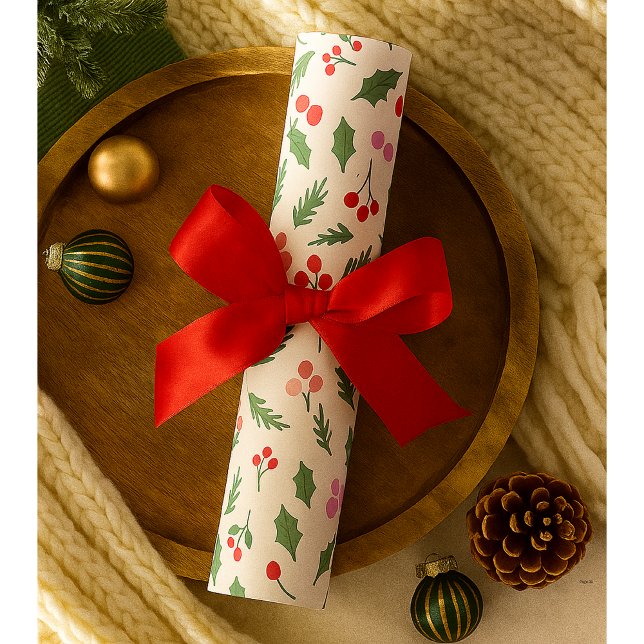 Papier Cadeau Moderne Rouge & Vert Noël Floral Pattern Falala (Créateur téléchargé)