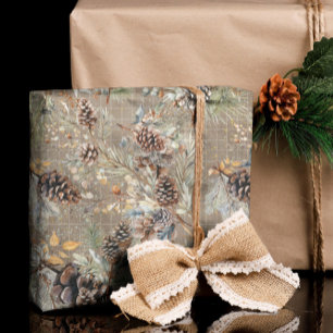 Papier Cadeau Moderne Russe Pine d'hiver cône Boho Noël