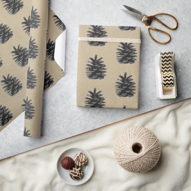 Papier Cadeau Moderne, sapin, noir sur pierre (Artisanat)