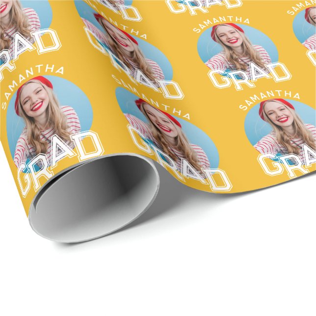 Papier Cadeau Moderne Simple High School - Photo Graduation (Coin rond)