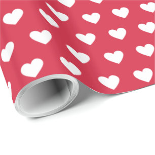 Papier Cadeau Moderne Simple Valentine White Hearts Motif rouge