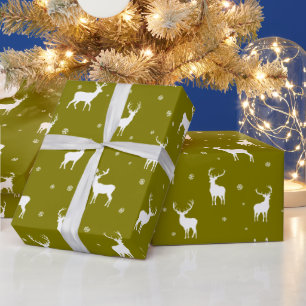 Papier Cadeau Moderne Snowflake Reindeer Green Holiday Motif