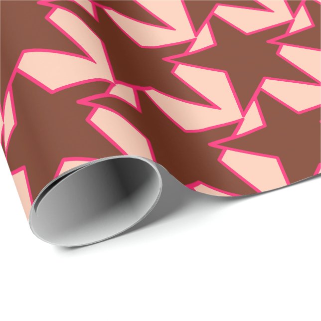 Papier Cadeau Moderne Star Géométrique - chocolat et pêche (Coin rond)