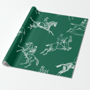 Papier Cadeau Moderne Style Vert Blanc Horseback Toile