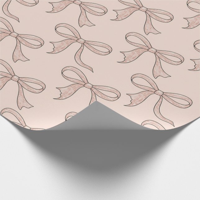 Papier Cadeau Moderne Tendance Mignon Coquette Motif Nœud Rose   (Coin)