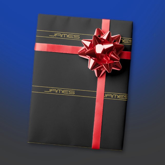 Papier Cadeau Moderne texte doré élégant et rayures (Créateur téléchargé)