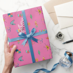 Papier Cadeau Moderne Texturé Rose du Milieu du Siècle