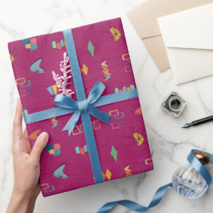 Papier Cadeau Moderne Texturé Rose Foncé du Milieu du Siècle