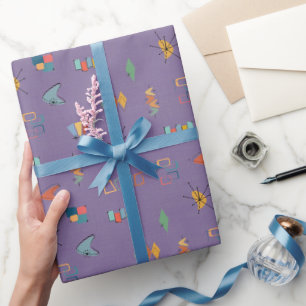 Papier Cadeau Moderne Texturé Violet du Milieu du Siècle