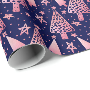 Papier Cadeau Modernes chics rougissent Noël rose d'étoiles de
