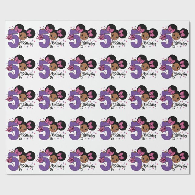 Papier Cadeau Mon 5e anniversaire Black Girl Parties scintillant (Plat)
