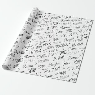 Papier Cadeau Monde places ville noms Voyage wanderlust cool