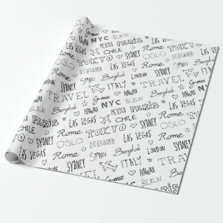 Papier Cadeau Monde places ville noms Voyage wanderlust cool