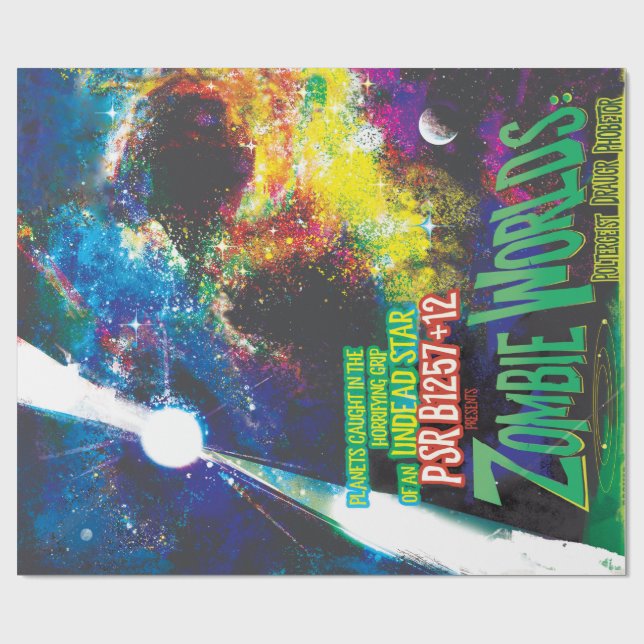 Papier Cadeau Mondes Zombie Galaxie d'Halloween (Plat)