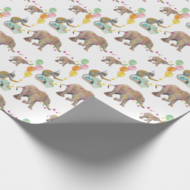 Papier Cadeau Monkey Elephant Balloon Party Birthday Gift Wrap (Coin)