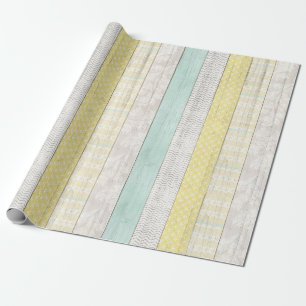 Papier Cadeau Monnaie et Boho jaune Motif géométrique Bois rusti