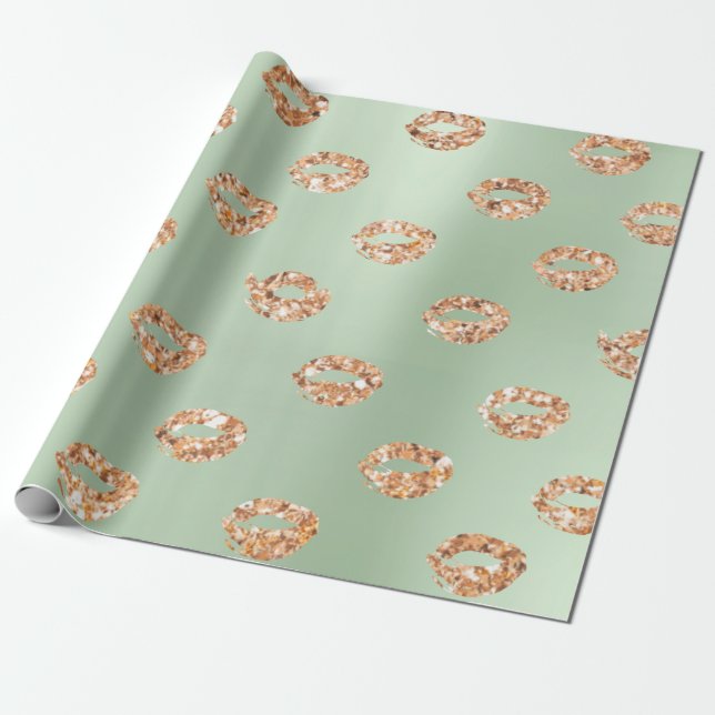 Papier Cadeau Monnaie métallique vert Tiffany Rose 3D or cuivre (Déroulé)