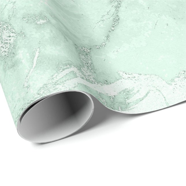 Papier Cadeau Monnaie Vert Gris Argent Pastel Marbre Métal Moulé (Coin rond)