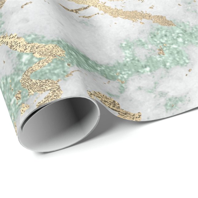 Papier Cadeau Monnaie Vert Gris Foxier Or Marbre brillant Métal (Coin rond)
