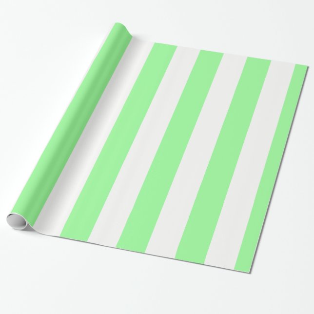 Papier Cadeau Monnaie verte et blanche Énorme Motif à rayures (Déroulé)