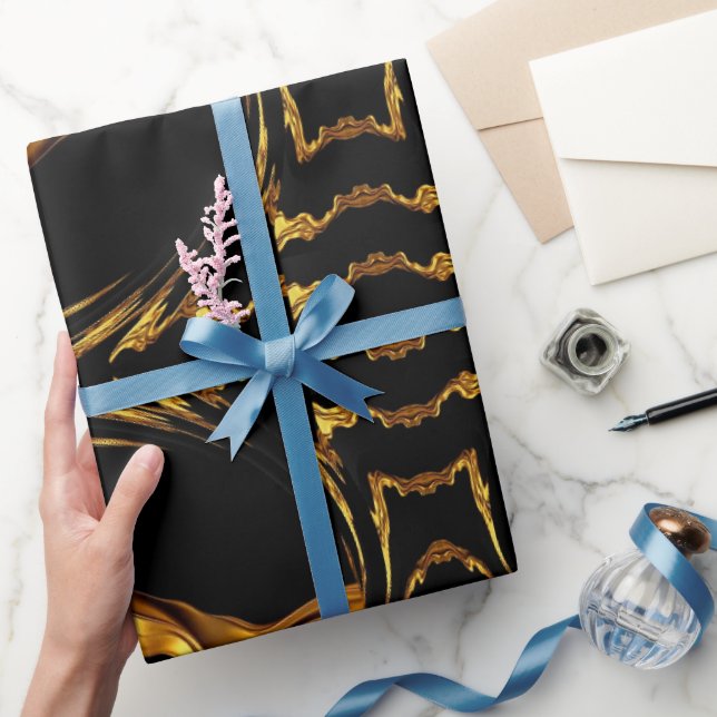 Papier Cadeau Monochrome Opulence: Liquid Gold Black Designer  (Cadeaux)