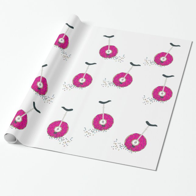 Papier Cadeau Monocycle de roue de beigne rose avec arrosage col (Déroulé)