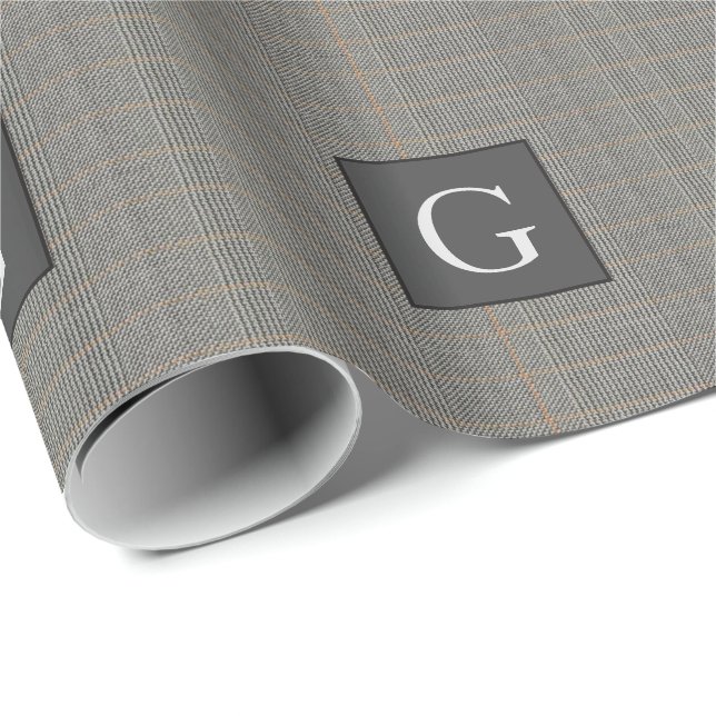 Papier Cadeau Monogram Grey Tweed Groomsman Bestman Mariage Cade (Coin rond)