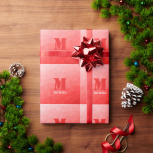 Papier Cadeau Monogramme à motif de maille géométrique ombré de