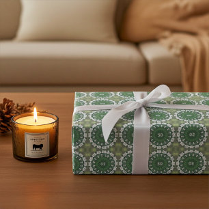 Papier Cadeau Monogramme Abstrait Floral Élégant Printemps Vert