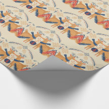 Monogramme Art populaire Noël Cerfs Arbres Bleus R