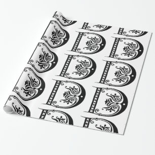 Papier Cadeau Monogramme D Modèle floral noir et blanc initial