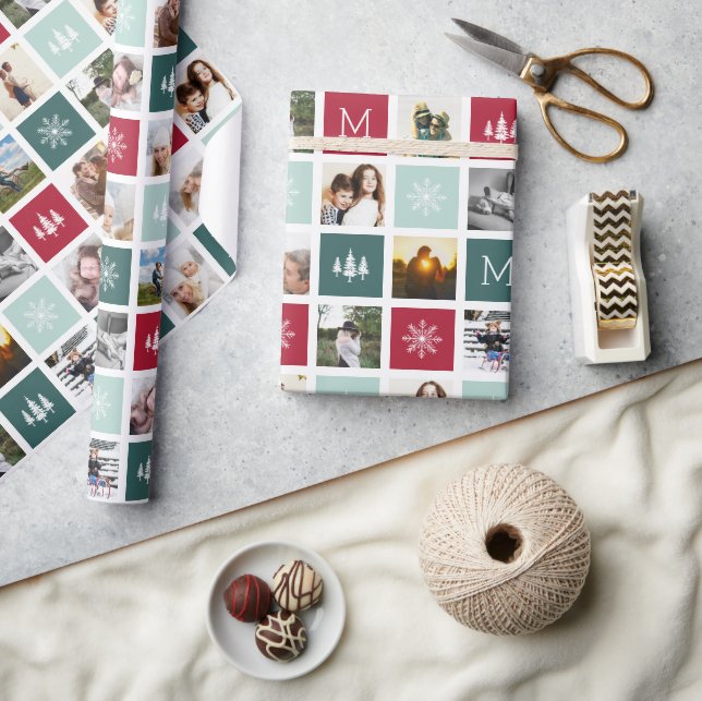 Papier Cadeau Monogramme de collage de fête | 15 Vacances photo (Artisanat)