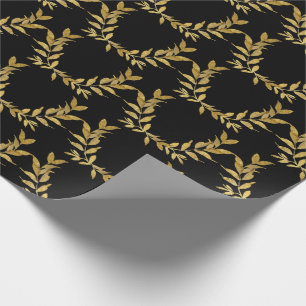 Papier Cadeau Monogramme de feuille d'or noir Élégant Mariage ch