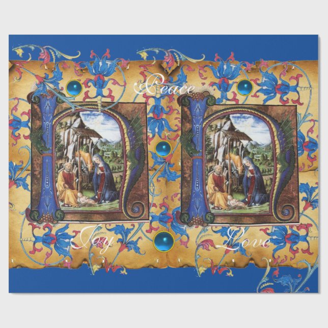 PAPIER CADEAU MONOGRAMME DE LA NATIVITÉ PARCHEMENT FLORAL DE NOË (Plat)