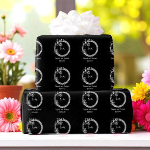 Papier Cadeau Monogramme de Mariage rustique noir blanc 