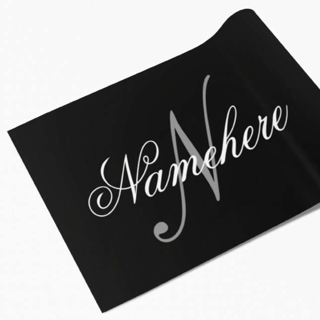 Papier Cadeau Monogramme de nom noir et blanc personnalisé uniqu (Créateur téléchargé)