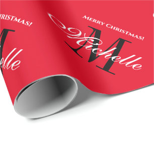 Papier Cadeau monogramme de nom rouge élégant personnalisé Joyeu