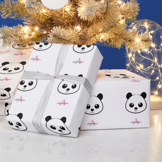 Papier Cadeau Monogramme de visage de panda souriant (Vacances)