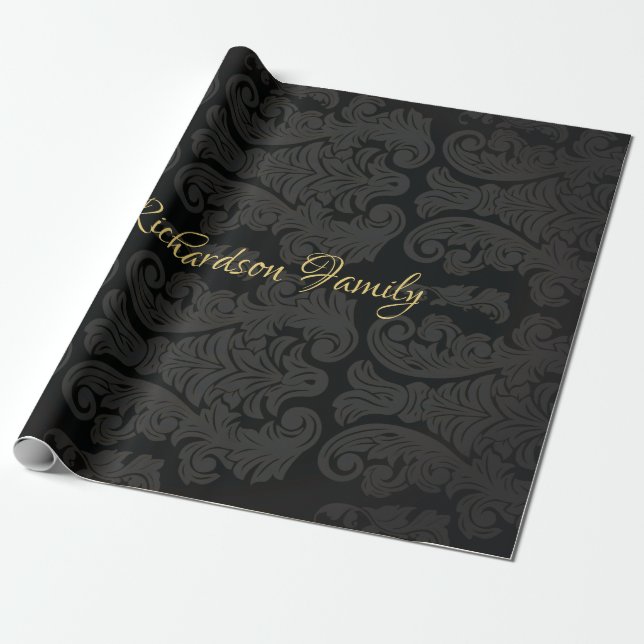 Papier Cadeau Monogramme d'or noir Classy Royal Style Enveloppem (Déroulé)