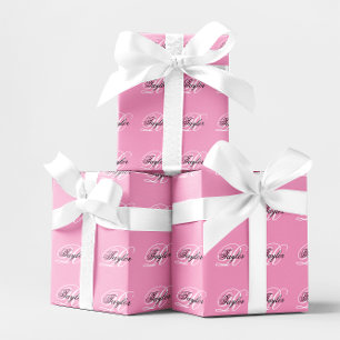 Papier Cadeau Monogramme fantaisie noir et blanc Rose