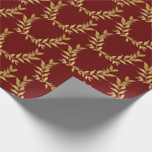 Papier Cadeau Monogramme Feuille d'or rouge Élégant Mariage chic