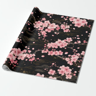 Papier Cadeau Monogramme Fleur de Cerisier Japonaise Rose Pâle n