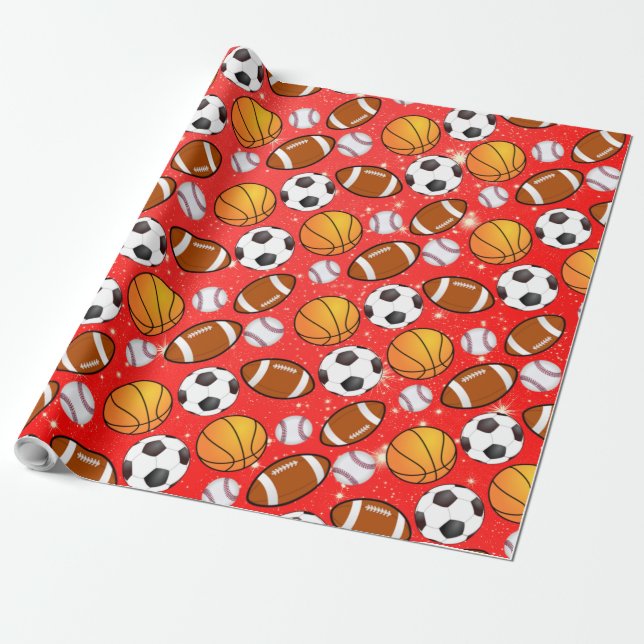 Papier Cadeau Monogramme Football de basketball de football (Déroulé)