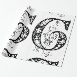 Papier Cadeau Monogramme G Modèle floral noir et blanc initial