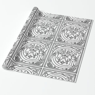 Papier Cadeau Monogramme G Modèle floral noir et blanc initial