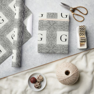 Papier Cadeau Monogramme géométrique et crème noire