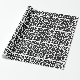 Papier Cadeau Monogramme I Modèle floral noir et blanc initial