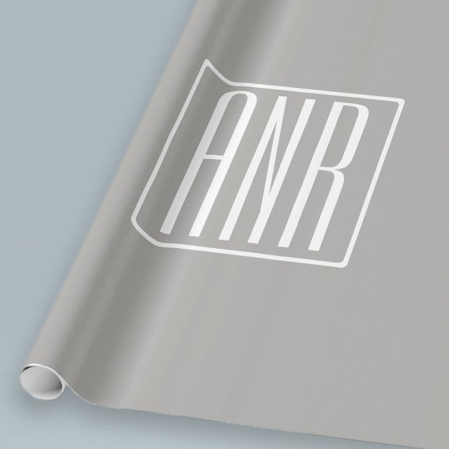 Papier Cadeau Monogramme initial | Blanc sur gris clair (Créateur téléchargé)
