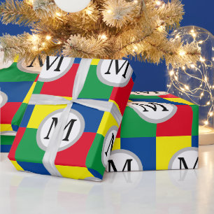 Papier Cadeau Monogramme Initial Personnalisé Carrés Colorés